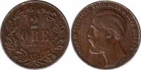 (1873) Монета Швеция 1873 год 2 эре "Оскар II"  Бронза  VF